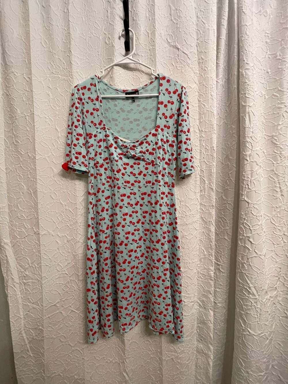 Sourpuss Cherry Print Retro Rockabilly Dress Mint Blue Red Bows Plus Size XXL